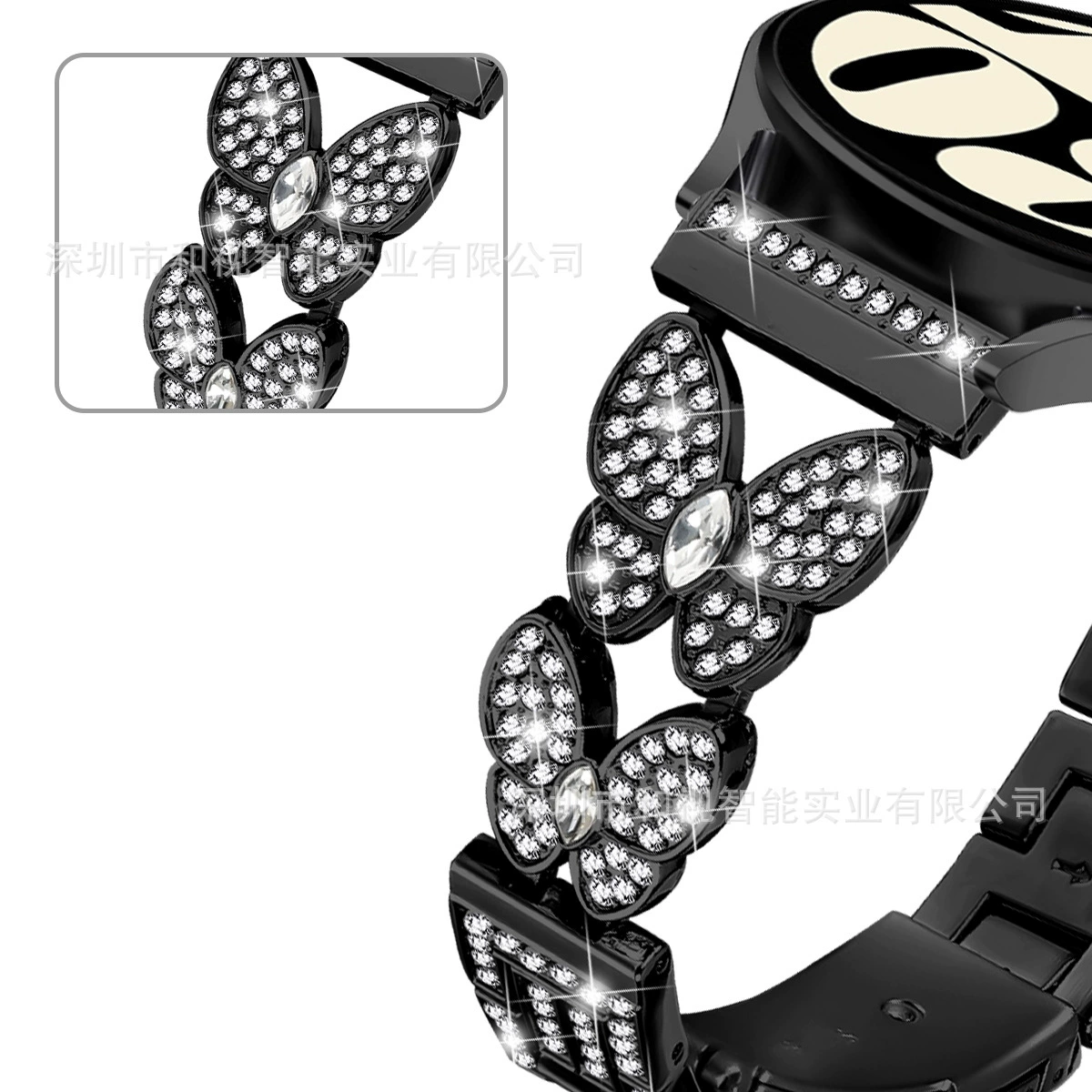 Подходит для Huawei gt3/4 Samsung Galaxy Watch46MM22 ремешок двойная кнопка двойной бабочка с бриллиантами новая модель