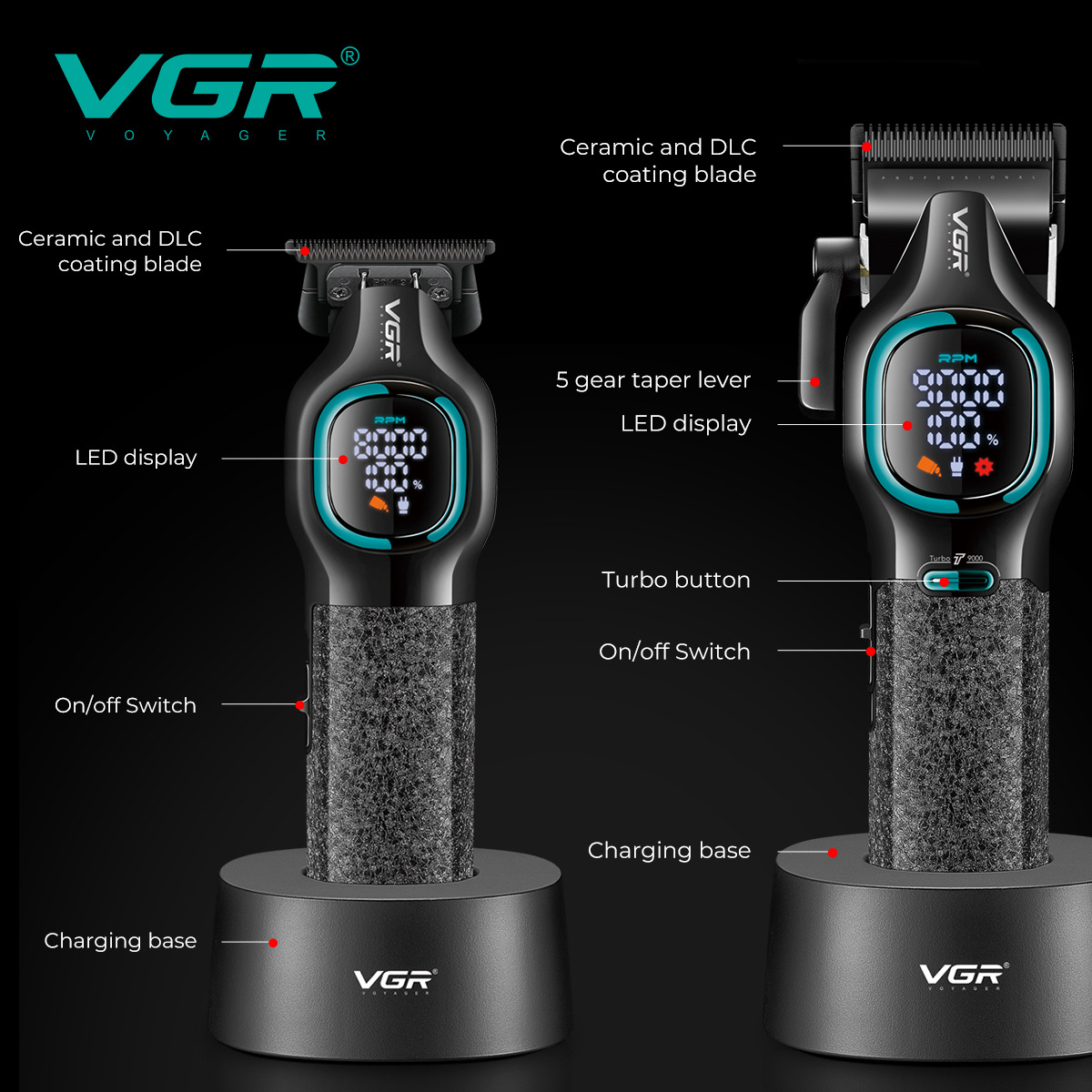 Electric Hair Clipper Set with Base Charging High Speed 8000 9000 RPM New_voghion.com