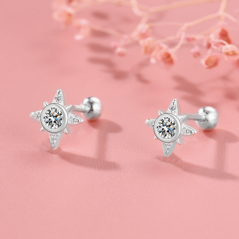 1 Paire Style Simple Star Incruster Argent Sterling Zircon Boucles D'oreilles display picture 4