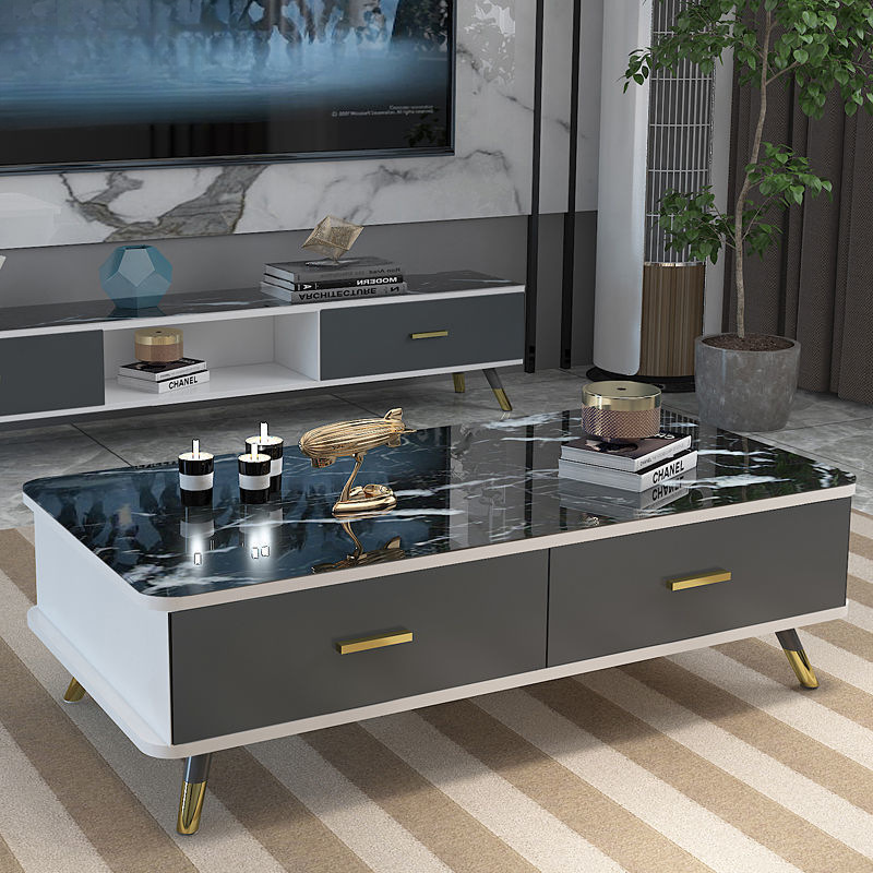 나무 커피 테이블: 흰색과 검은색 대리석 120개