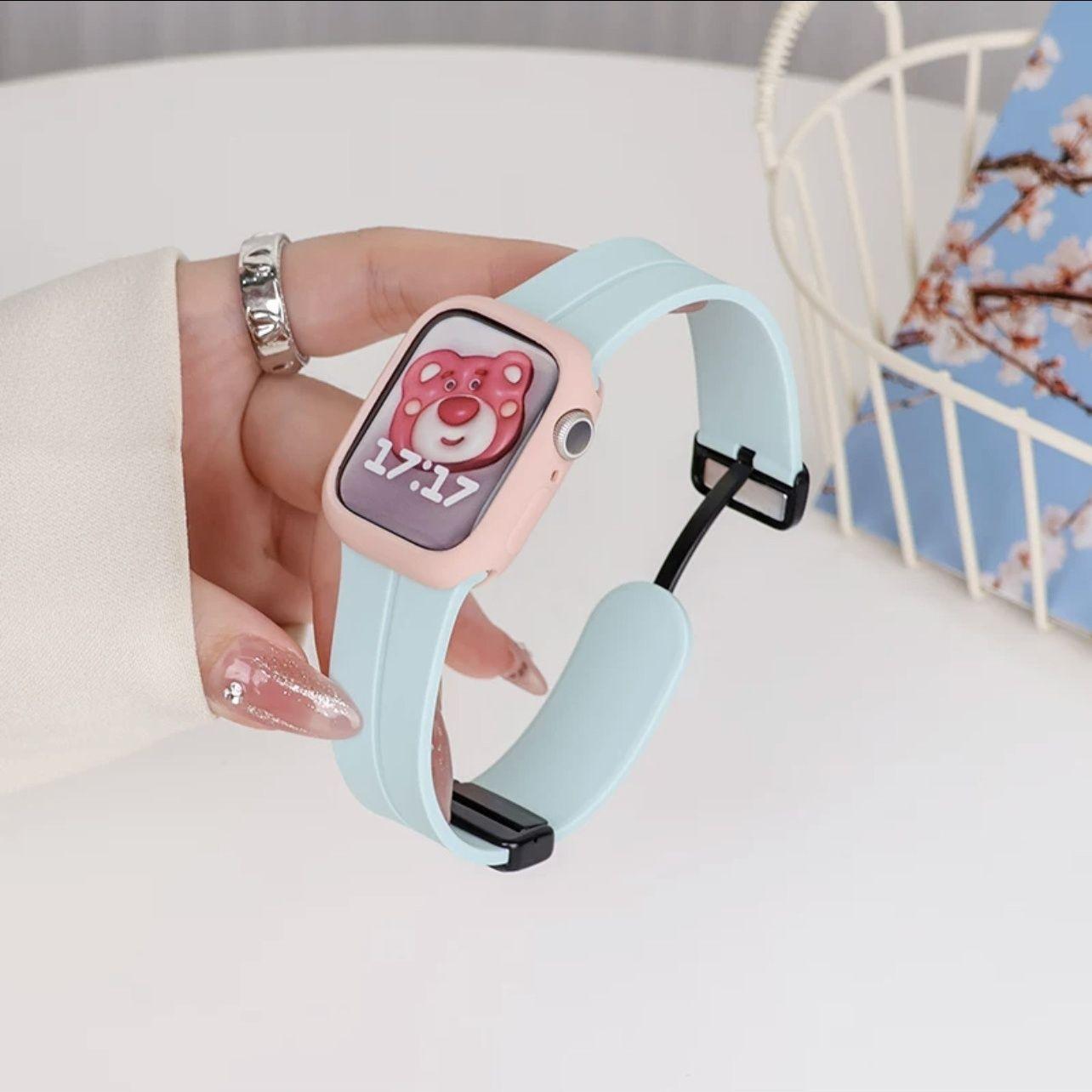 Correa de reloj Apple aplicable iwatch10987Ultra silicona líquida con hebilla plegable magnética carcasa protectora de caramelo