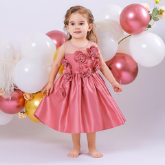 嬰幼兒女童滿月寶寶禮服立體花朵嬰兒洗禮服生日宴會女寶寶晚禮服