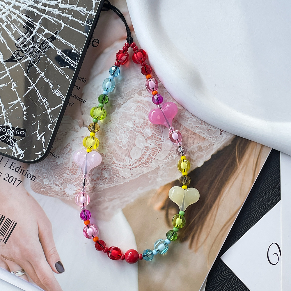 Mobile Phone Lanyard Classification 1 Piece Cute Sweet Heart Shape Acrylic Artificial Crystal Glass Bead Beaded Mobile Phone Lanyard