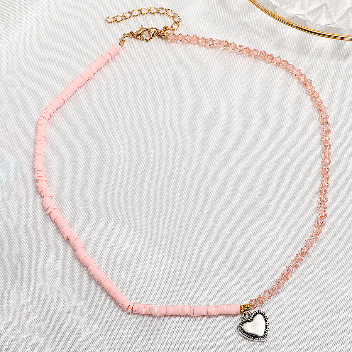 Cross-border New Arrival Stitching Love Necklace Clavicle Chain European And American Fashion Crystal Polymer Clay Pendant Necklace Neck Accessories Female display picture 5