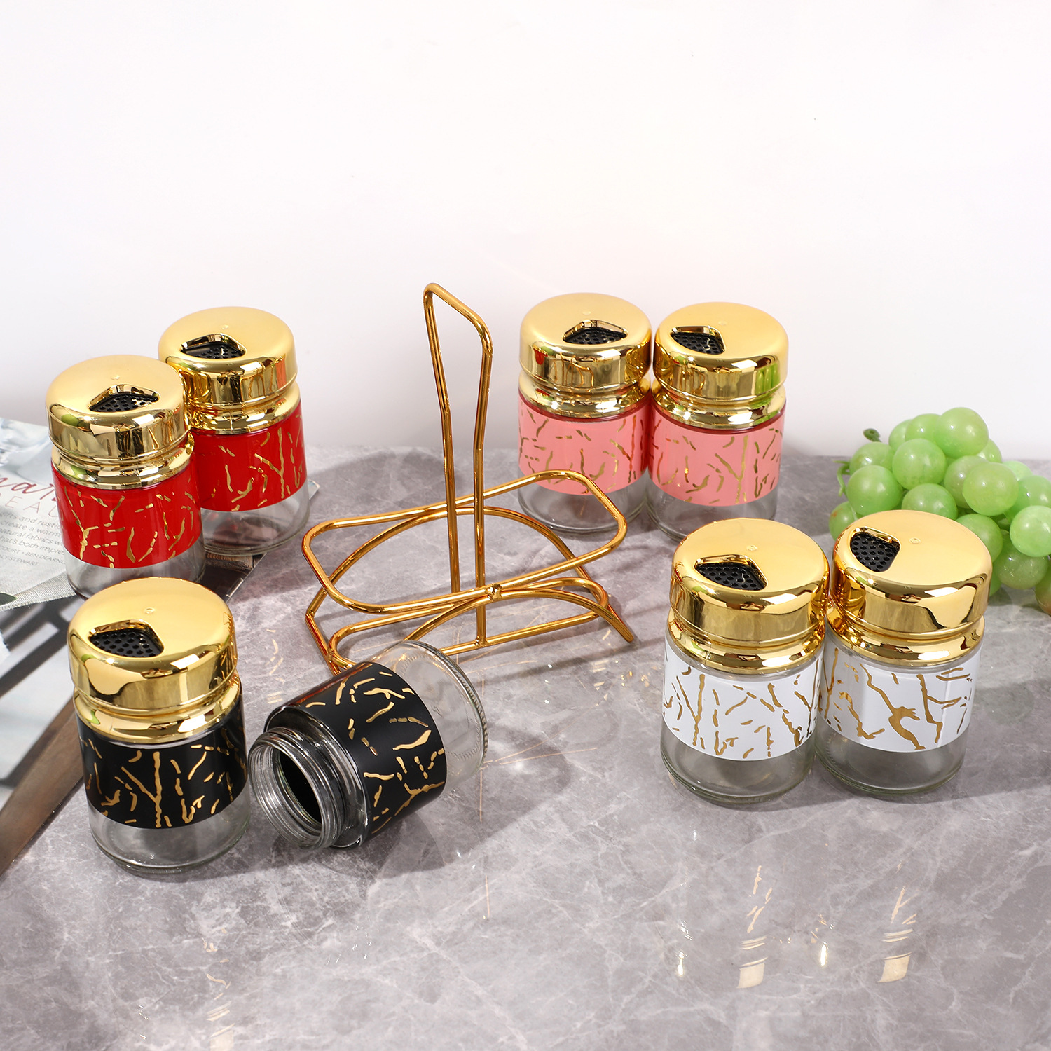 Caja de condimentos de lujo ligero, jarro de condimentos doméstico, jarro de sal roja, jarro de azúcar, jarro de condimentos de cocina, conjunto de condimentos de vidrio