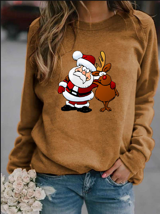 210g Weight Long Sleeve Sleeve Length Pullovers Placket Type Raglan Sleeve Sleeve Type Hoodies & Sweatshirts Long Sleeve Printing Christmas Santa Claus Reindeer