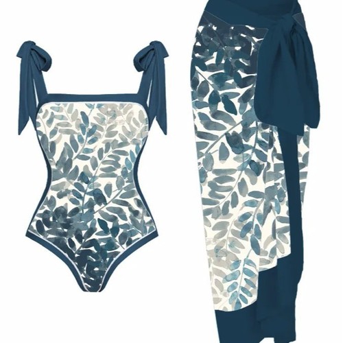 Retro European and American Conservative One-piece Bikini Swimwear Set for Women with Net Covered Blouse