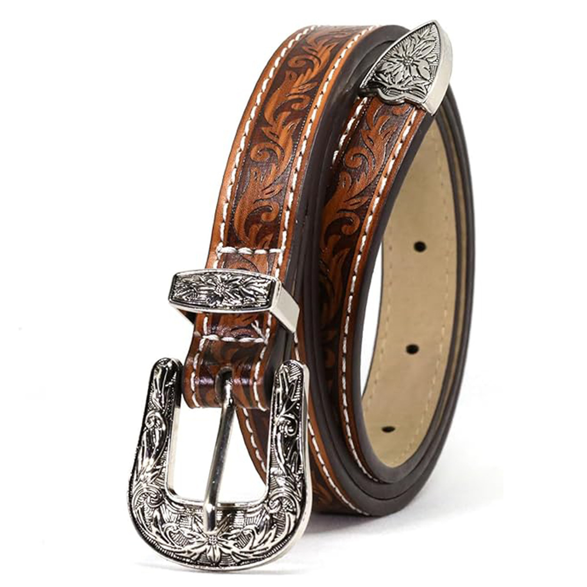 Grenzüberschreitender europäischer und amerikanischer Retro-geprägter Denim-Dünngürtel Spice Girl Texture Brown Niche Universal-Damengürtel Vielseitig_voghion.com