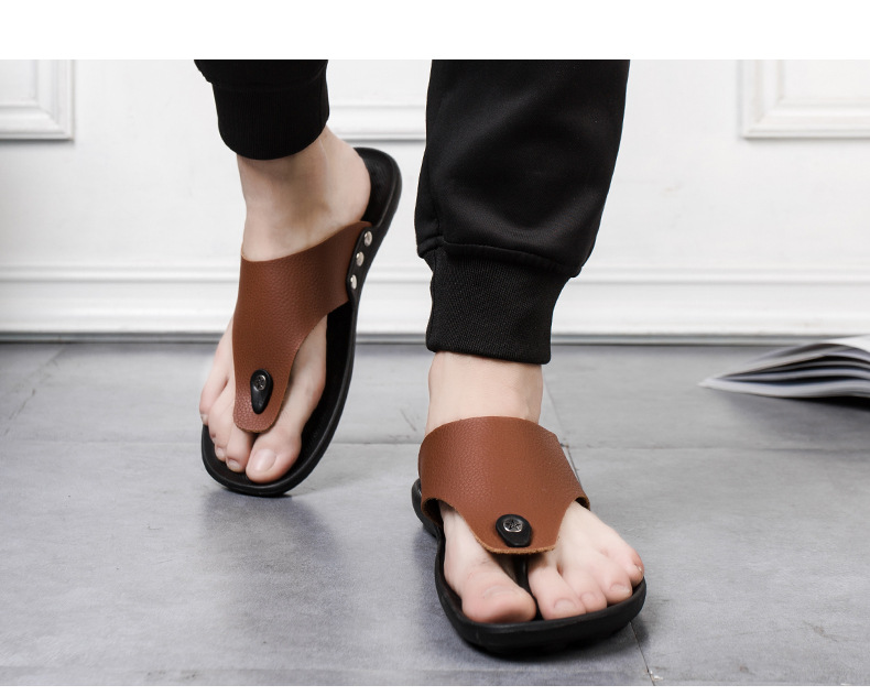 New casual men's herringbone slippers Korean version minimalist flat bottomed beach shoes fashionable and comfortable_voghion.com