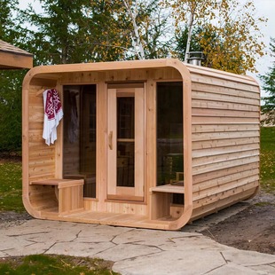 Luxury 2-4 People Square Outdoor Sauna Modern Design Electric Stove Heating 9Kw Red Cypress Far Infrared Dry Steam Function