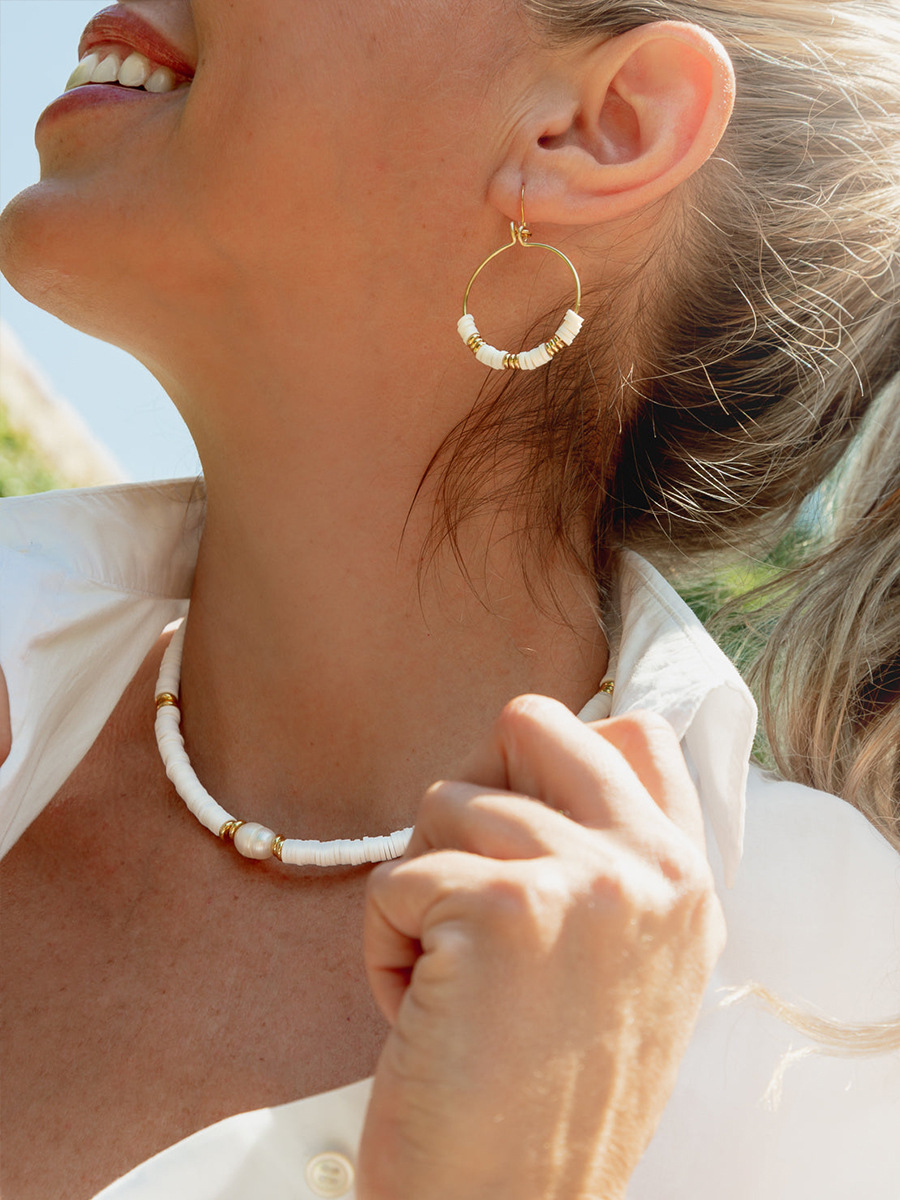 Fashion Solid Color natural stone Pearl Titanium Steel Patchwork Choker 1 Piece