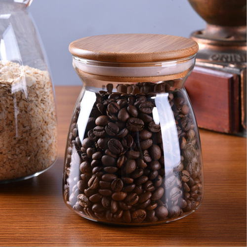 Wholesale high borosilicate glass sealed canisters wholesale trapezoid bamboo lid tea canisters transparent glass storage jars candy jars