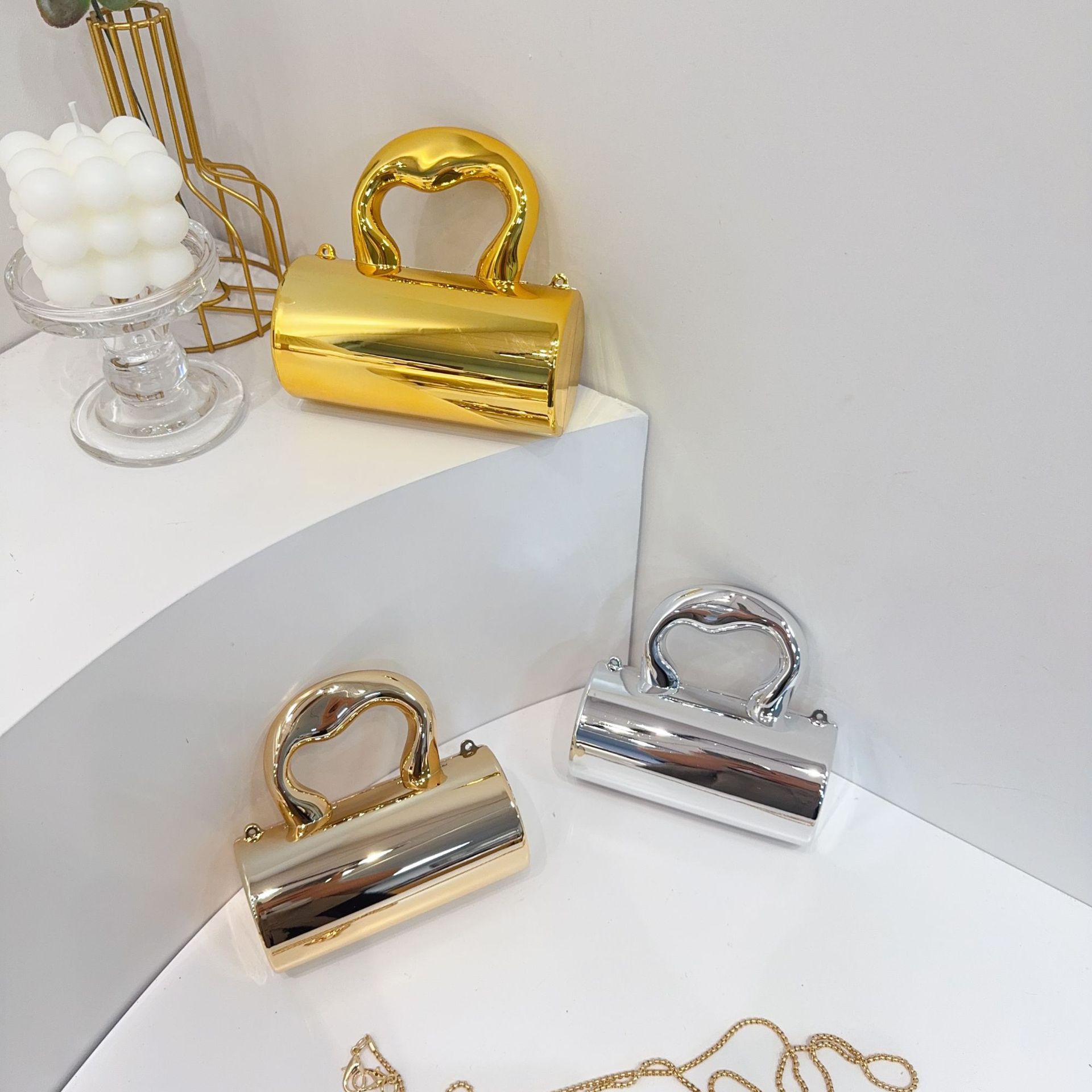 Nuevo paquete de cena transfronterizo para damas de alta sensibilidad, bolsas de mano acrílicas cilíndricas, bolsas de cena de moda de fiesta