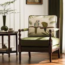 美式中古单人沙发老虎椅客厅阳台休闲椅实木布艺沙发椅单人沙发椅