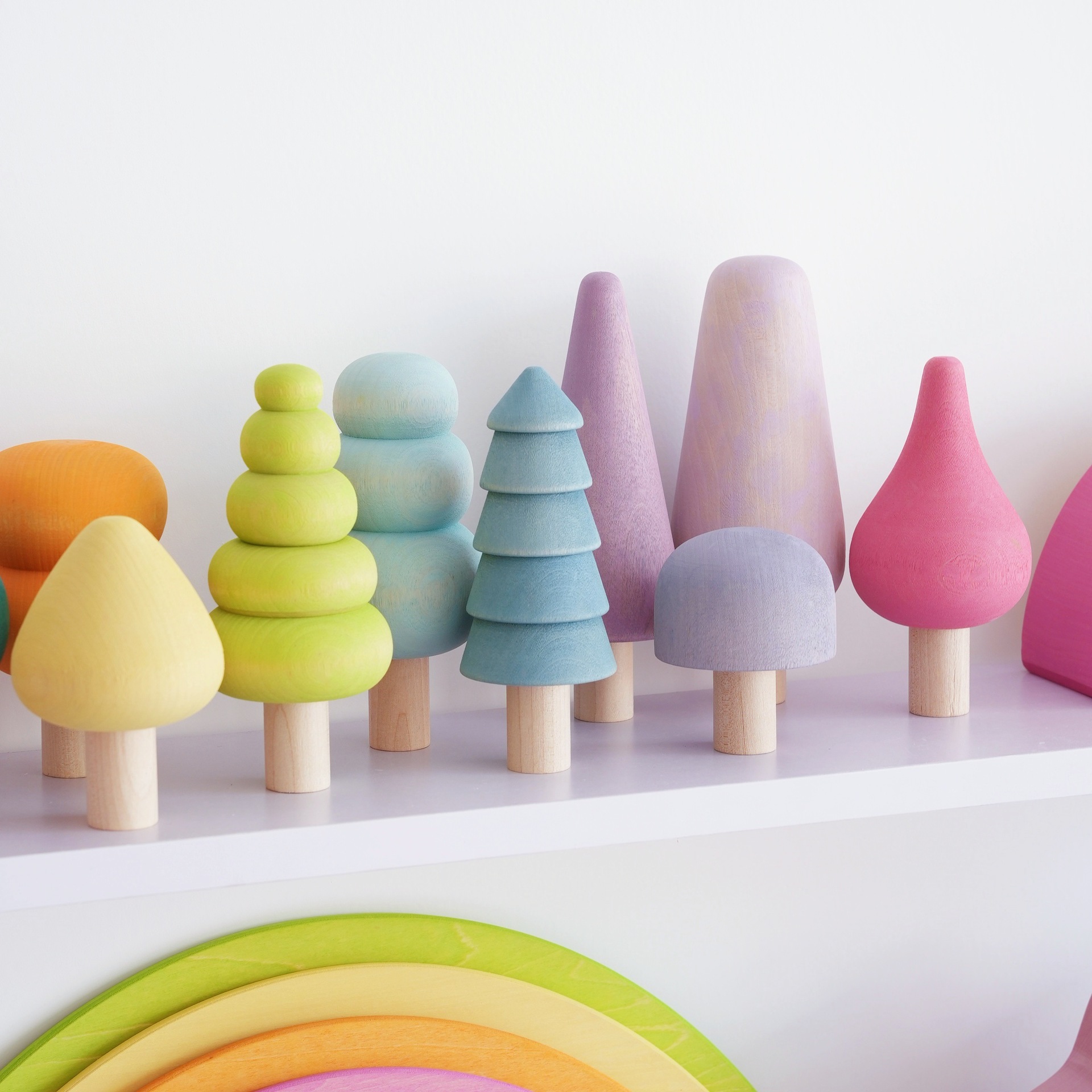 Cross-Border Children's Rainbow Special-Shaped Building Blocks Toys Color Recognition Solid Wood Ornaments Scene Construction Small Tree Wholesale Customization