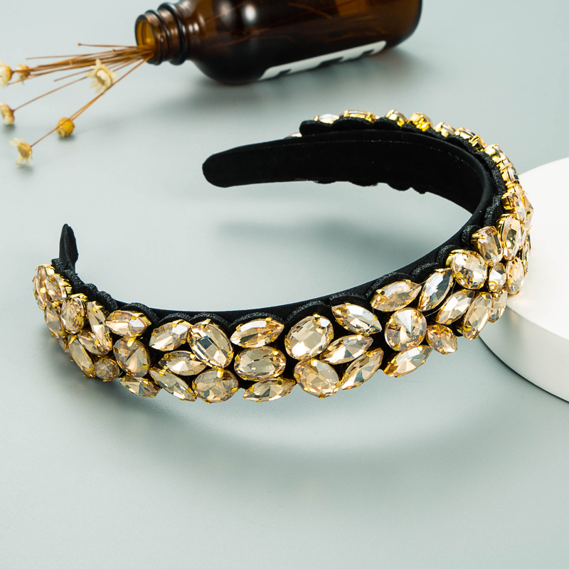 Baroque geometric glass diamonds handsewn fabric headband NHLN337804picture6
