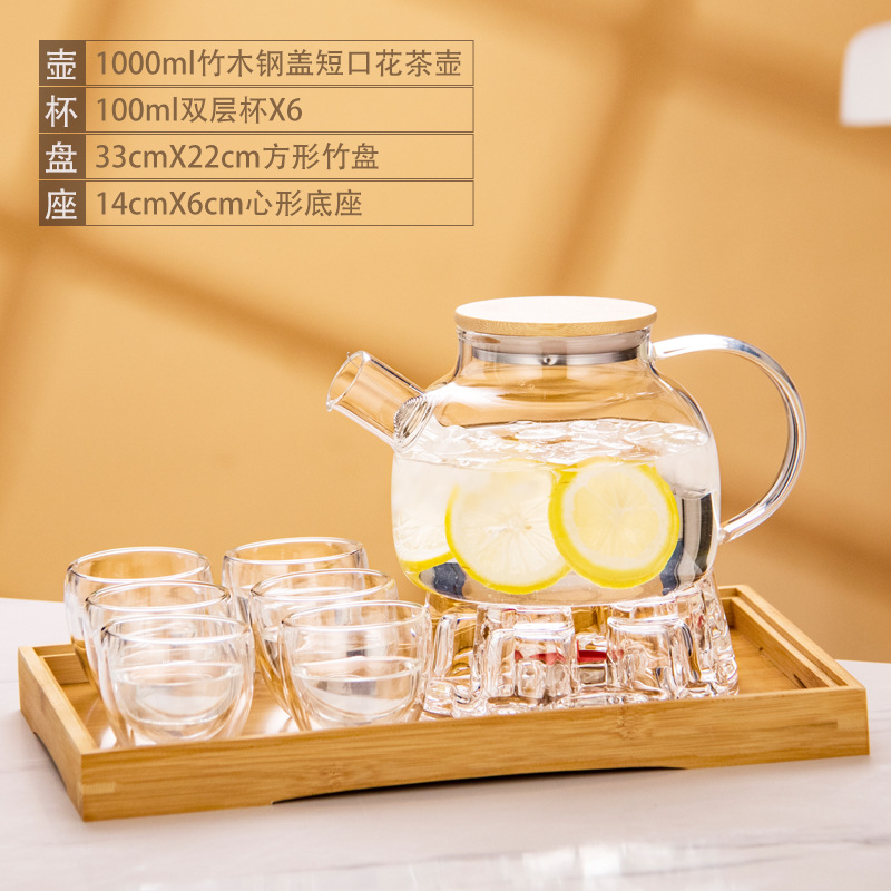 Tetera de vidrio resistente al calor tetera de bambú de gran diámetro olla engrosada tetera de flores y hierba tetera de gran capacidad hervidor de agua fría tetera hirviendo