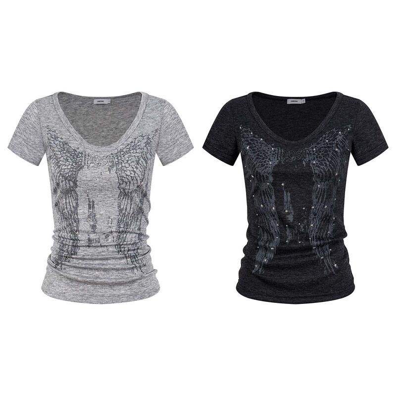 Unbdns Y2K Subculture Straight Shoulder Short-Sleeve Women's Summer Printed Slim-Fit Short V-Neck T-Shirt Vintage Light Subculture Top