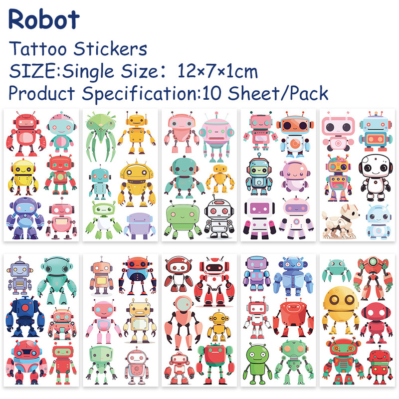 10 Sheets/Pack Cross-Border Cartoon Robot Painted Tattoo Stickers Party Party Fun DIY Arm Stickers Temporary Stickers 10 Sheets/Pack Cross-Border Cartoon Robot Painted Tattoo Stickers Party Party Fun DIY Arm Stickers Temporary Stickers