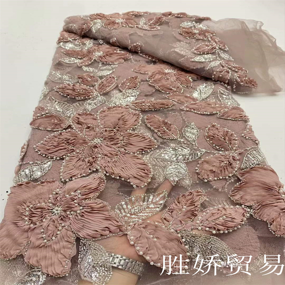 Nuevo 3D encaje bordado flores cuentas encaje sequilla vestido vestido de boda vestido de teatro tela