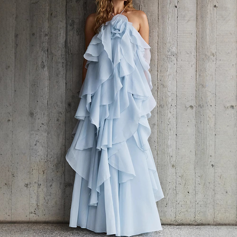 Europe and the United States cross-border 2025 summer women's new three-dimensional flower suspenders holiday style dress bridesmaid dress