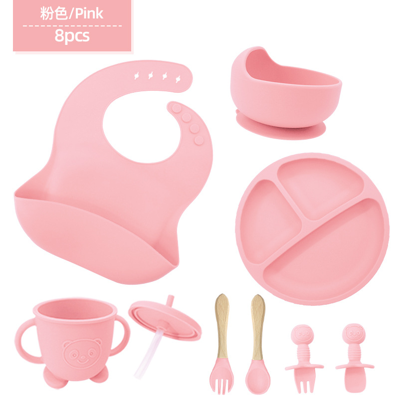 Conjunto de cubiertos de silicona para niños cubiertos de alimentación de grado alimenticio para bebés cubiertos de alimentación integral a prueba de caídas tazón taza de paja