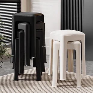 Plastic Stool for Home Use, Thickened and Stackable, Soft Cushion Square Stool, Modern Simple Living Room Dining Table Bench Chair