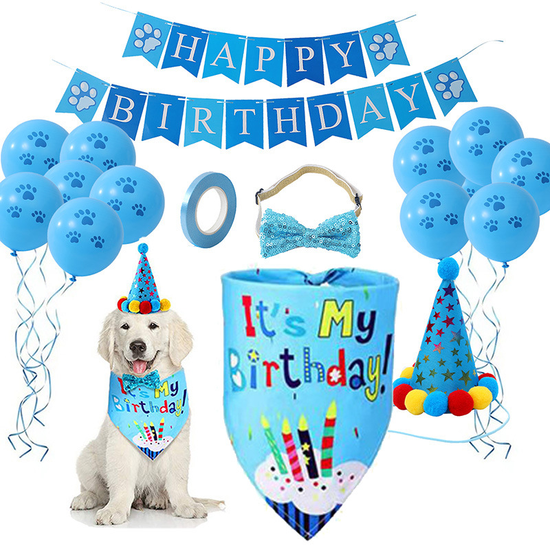 Especial transfronterizo para mascotas fiesta de cumpleaños tire bandera perro garra globo perro cumpleaños saliva toalla cumpleaños sombrero pajarita