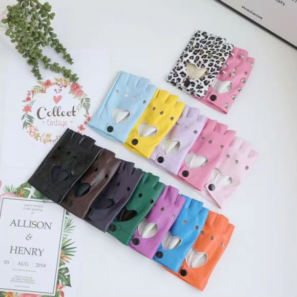 Women's Half-Finger Gloves Ds Heart-Shaped Nightclub Punk Pole Dancing Street Dance Performance Fingerless Gloves Fashionable Cool Cycling