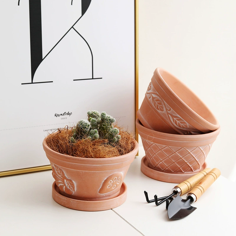 Новый круглый низкий фруктовый плавающий красный керамический цветочный горшок для суккулентов, дышащий грубый керамический цветочный горшок с поддоном