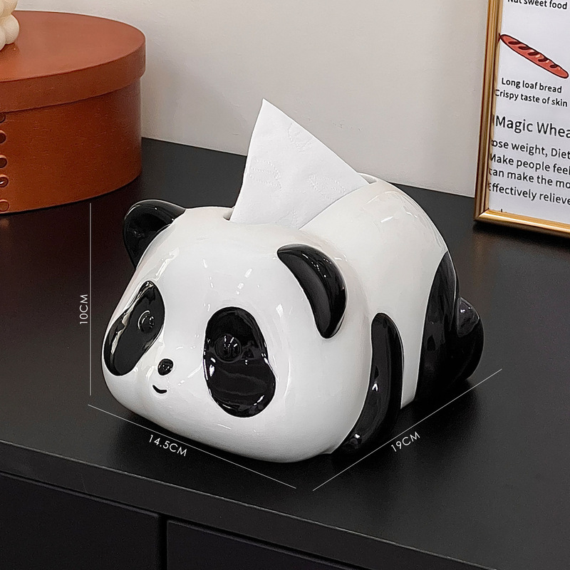 リビングルームやコーヒーテーブル用のかわいいパンダのティッシュボックス、クリエイティブな紙のティッシュボックス、漫画のセラミックのティッシュボックス、見栄えの良い|undefined