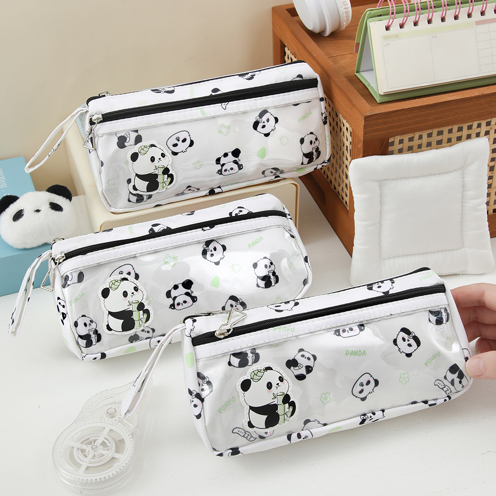 Bonito panda bolsas de lápiz simple bolsas de papelería azul de viento bolsas de almacenamiento de alto valor de la cara estudiantes papelería buena cosa al por mayor transfronterizo