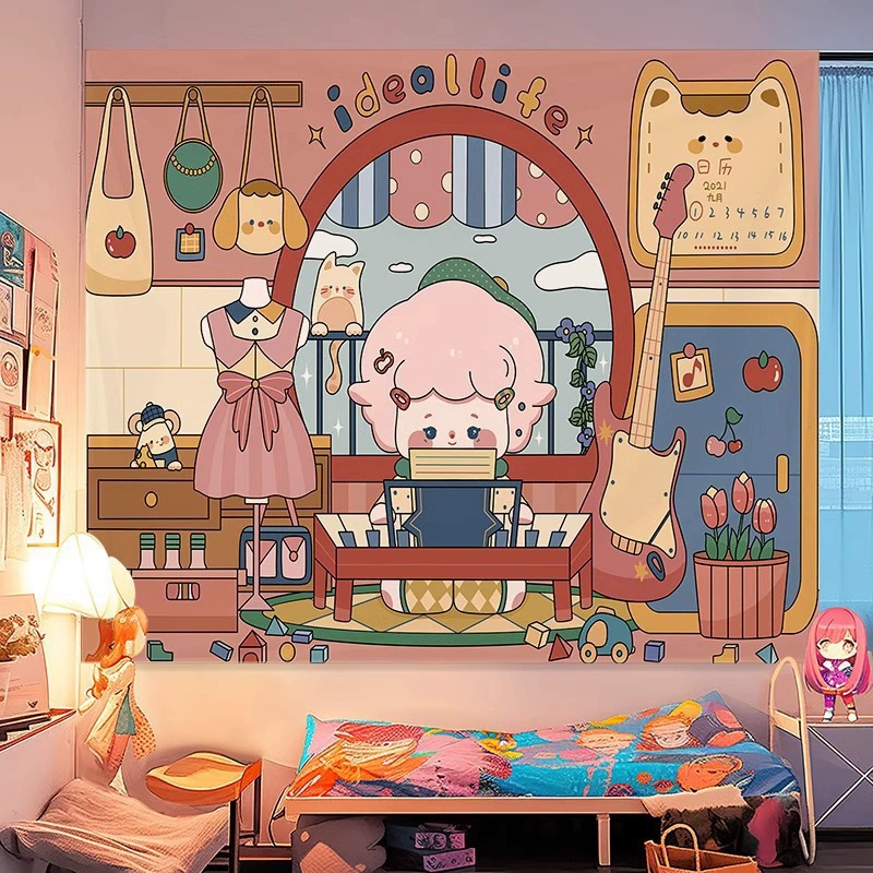 Sanrio INS фоновая ткань с милой мелайи, подвесная ткань Cuolomi, девичье сердечко, коричный узор, настенный гобелен для общежития