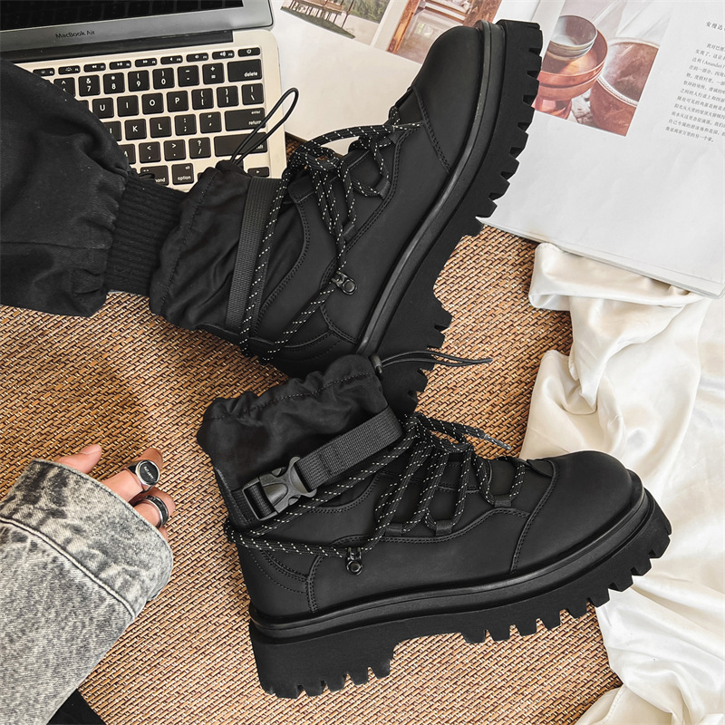 Bottes de travail d'alpinisme en plein air Chaussures d'altitude à semelle épaisse en polaire pour hommes, bottes Martin, bottes de neige en coton, automne et hiver_voghion.com