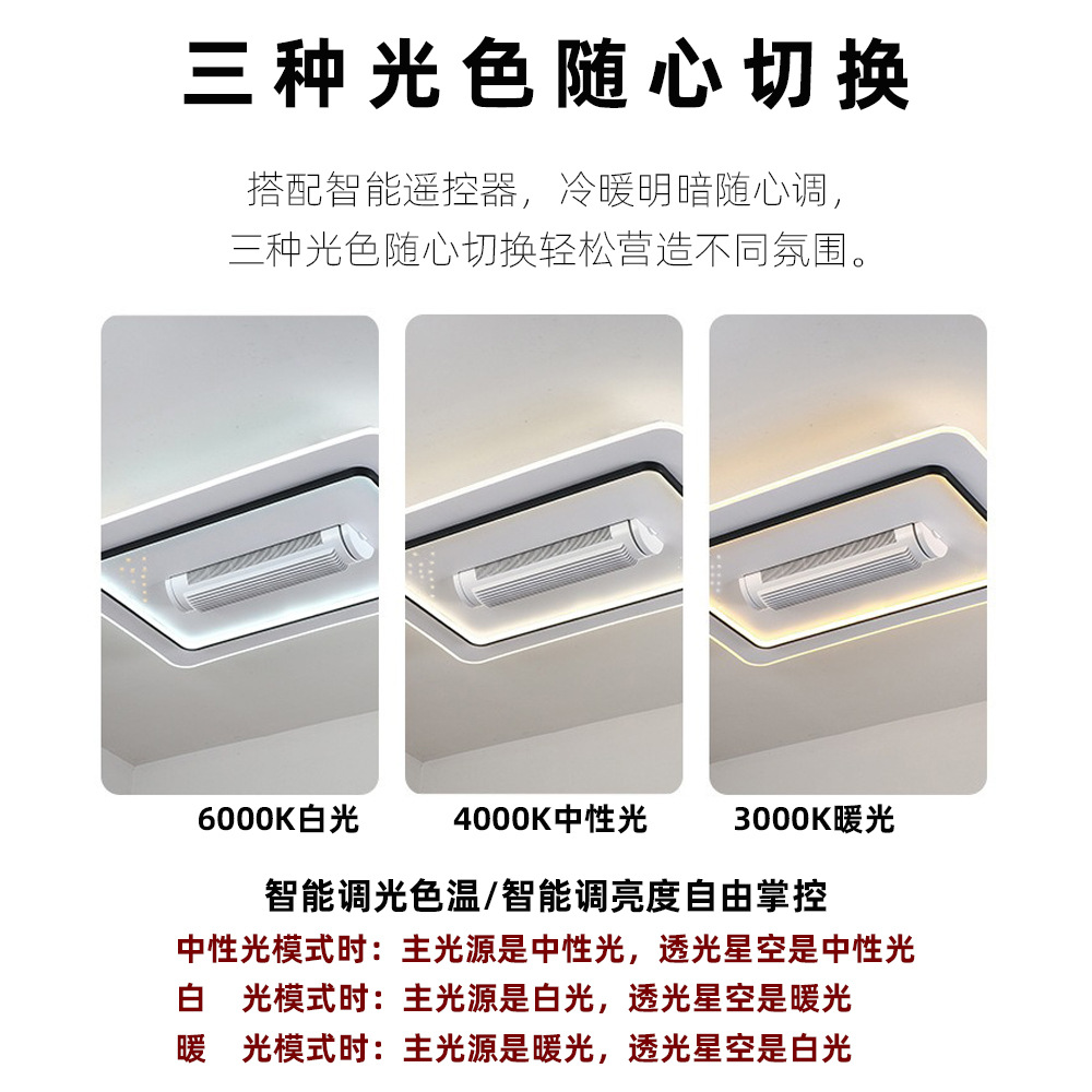 Nuevo ventilador de techo sin aspas con luz, luz de techo con diseño de cielo estrellado, para sala de estar, dormitorio, comedor, viento fuerte, protección ocular, ventilador de techo transfronterizo