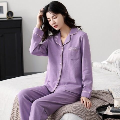 Pijamas mujer primavera y otoño 100% algodón de manga larga cardigan otoño algodón casual prendas de vestir exteriores ropa de hogar otoño e invierno dos piezas