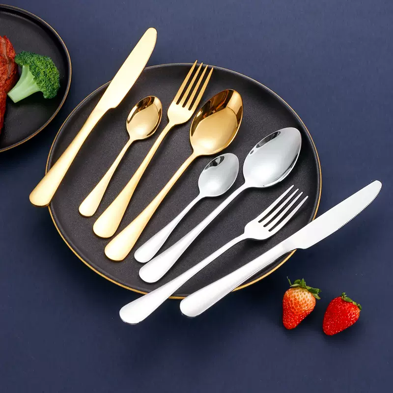 亚马逊跨境1010不锈钢餐具刀叉勺四件套西餐牛排刀叉镀金餐具套装