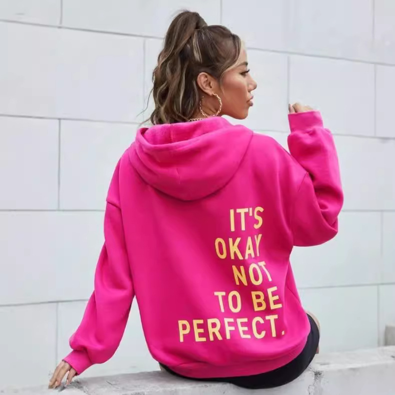 European and American Style Women's Clothing with Letter Print, Versatile Casual Long-Sleeve Pullover Loose Hooded Sweatshirt, European and American Style Street Fashion