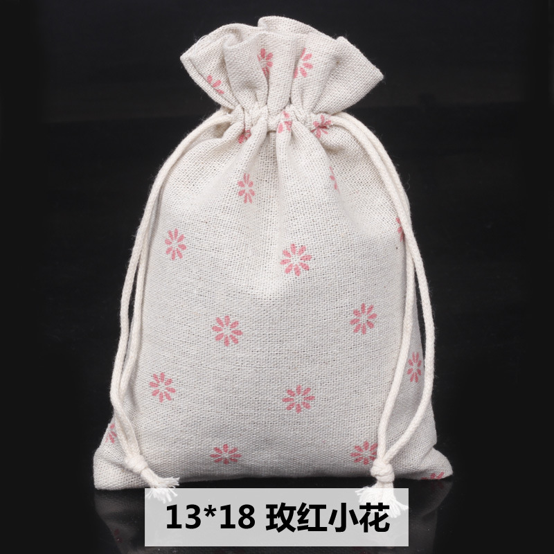 Ventas calientes de impresión de paquetes de cuerda de dibujo bolsas de impresión logotipo de lino bolsa de tela para el medio ambiente bolsa de almacenamiento de artículos 13 * 18