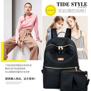 Simple fashion large capacity solid color nylon shoulder bag men and women college style casual backpack wholesale