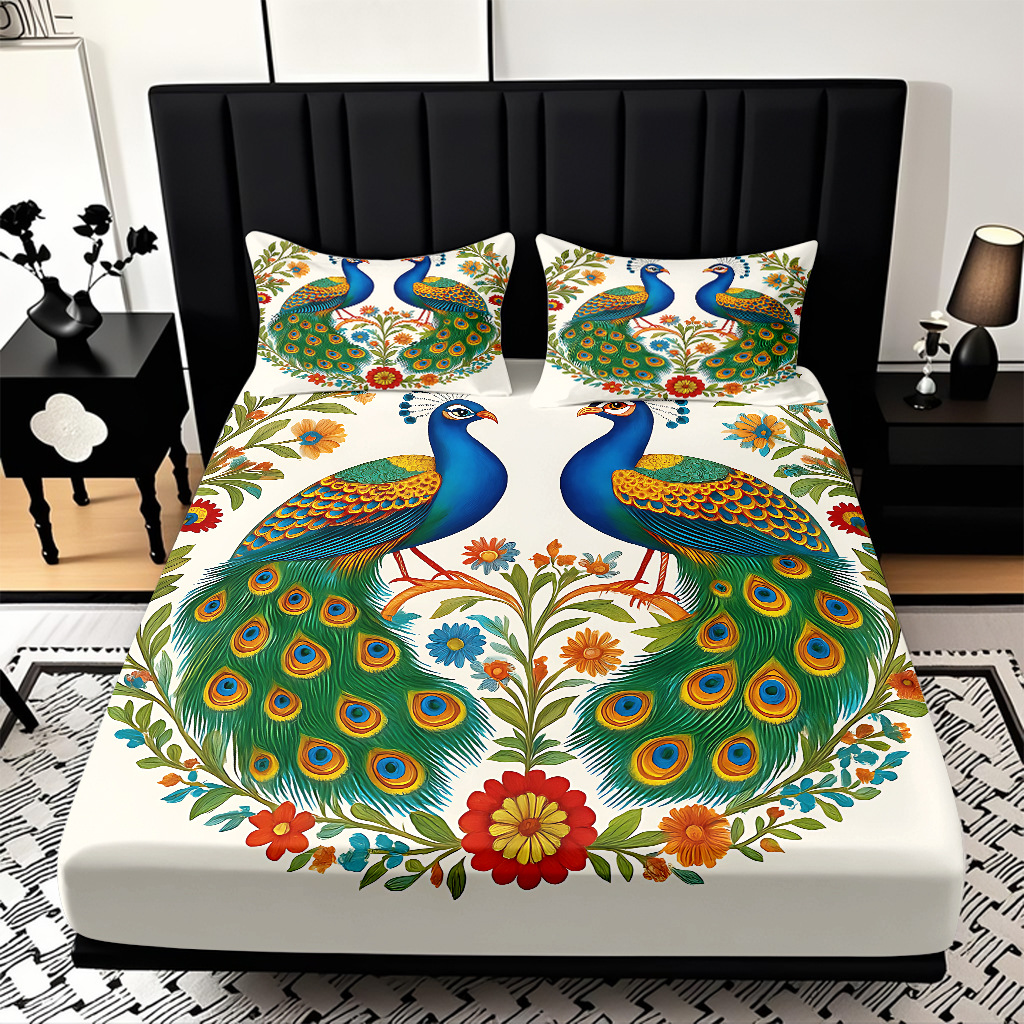 TEMU / JIT transfronterizo pro-skin Peacock serie de patrón de impresión digital de alta definición cama gazonas ropa de cama kit