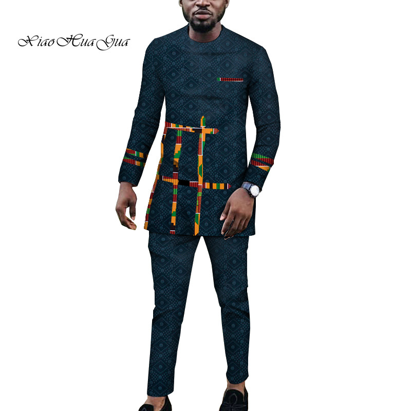 跨境货源非洲印花四季不连帽长裤休闲套装普通棉长袖现货套装