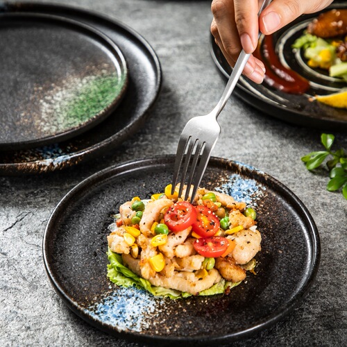 Cross-border Japanese sushi sashimi round plate commercial western steak plate roasted bird barbecue plate self-service black plate