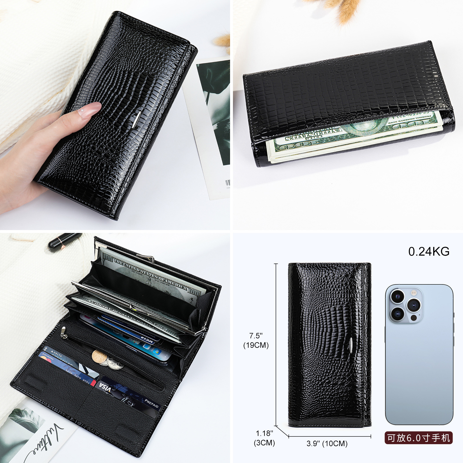 Cross-Border Genuine Leather Evening Clutch Bag Fashion Wristlet Large Capacity Envelope Purse Women's Coin Purse Top Grain Cowhide Handbag - Thumbnail 4