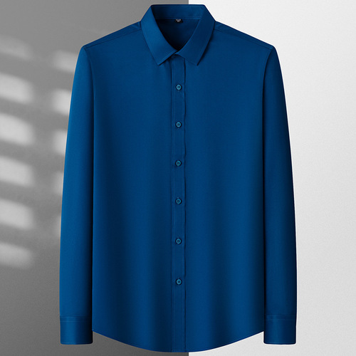 Men's Light Blue Slim Fit Elastic Long Sleeve Shirt Business Casual Summer Shirt