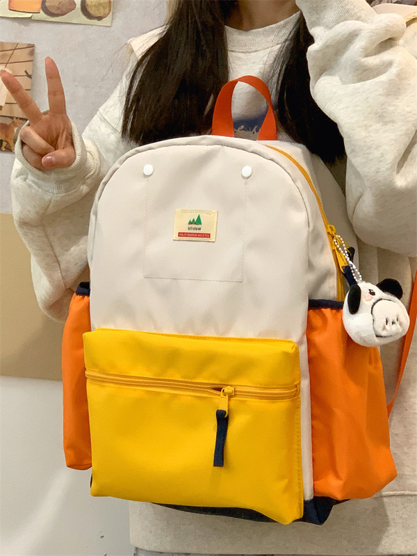 书包新款撞色小众双肩包小学生女书包大容量韩版ins休闲百搭背包|undefined