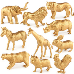 国境を越えたシミュレーション黄金版動物モデル象虎猫黄金静的動物手飾りモデル