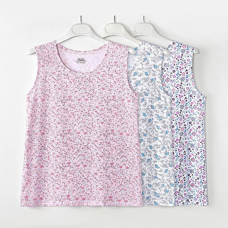 Middle-Aged and Elderly Women's Cotton Loose Fashion Printed Round Neck Tank Top for Mothers and Elderly Ladies Middle-Aged and Elderly Women's Cotton Loose Fashion Printed Round Neck Tank Top for Mothers and Elderly Ladies