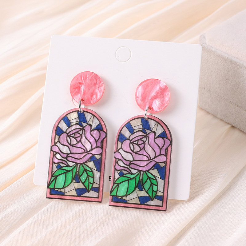16g Weight Dangling Earrings Classification 1 Pair Quantity Holiday, Daily Occasion Acrylic Material Sunflower, Rose, Chrysanthemum Pattern Women's Gender Printing, Flowers Design Sweet Style 1 Pair Sweet Sunflower Rose Chrysanthemum Printing Flowers Arylic Dangling Earrings 4