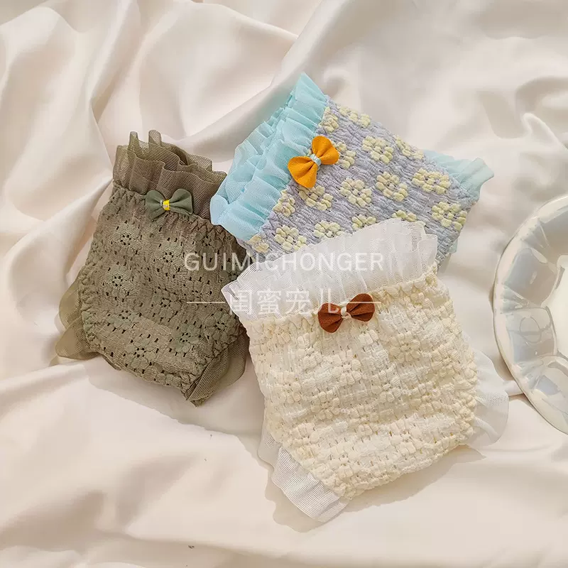 奶油云朵~日系少女内裤女生高颜值洛丽塔蕾丝镂空中腰女士三角裤